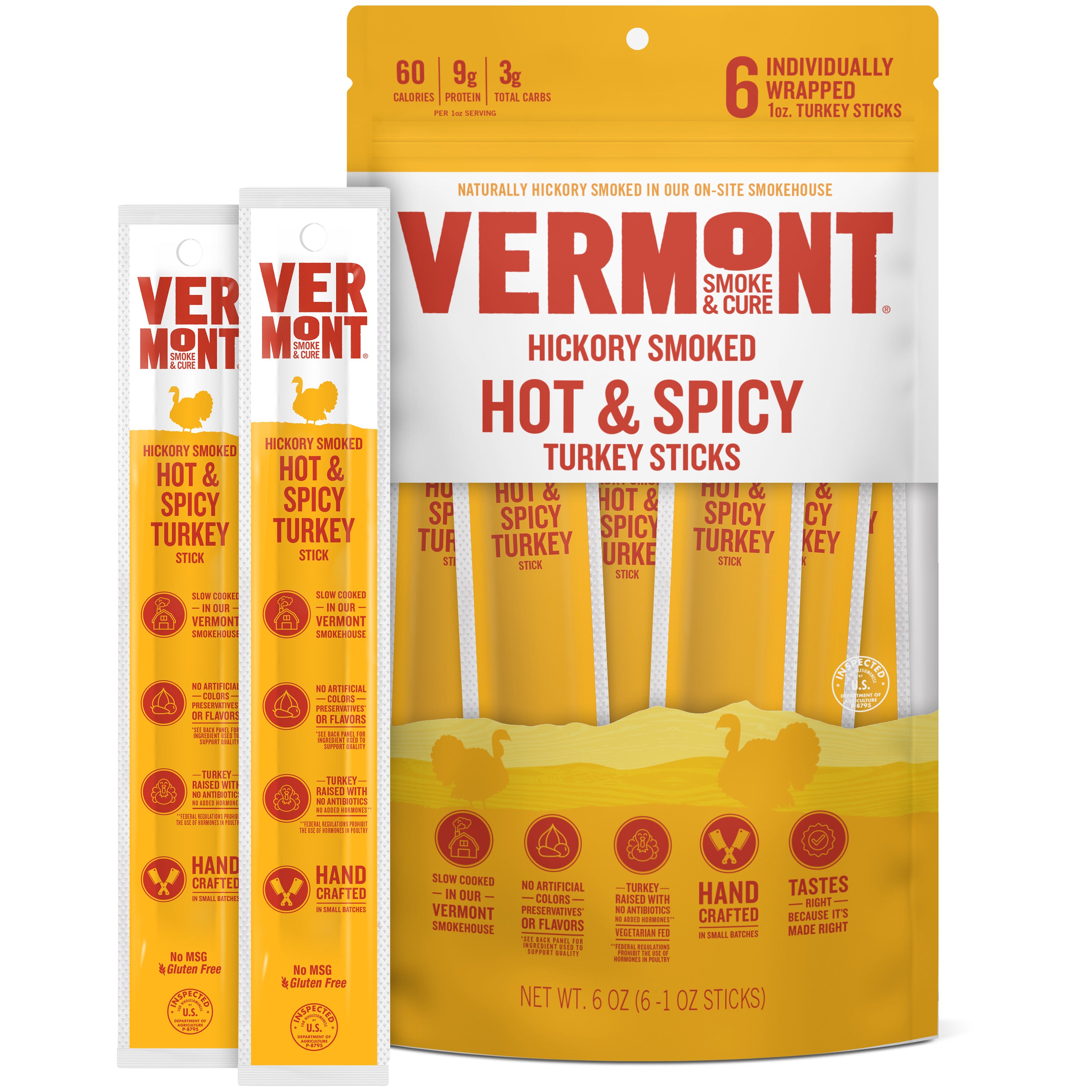Hickory Smoked Hot & Spicy Turkey Stick 1oz (6 count) – Vermont