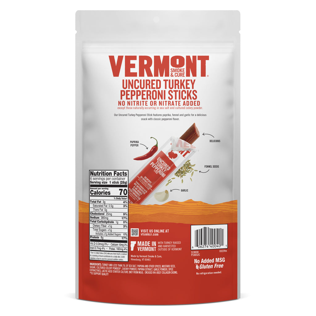 Uncured Turkey Pepperoni Sticks 1oz (24) VT Smoke & Cure