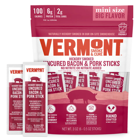 Hickory Smoked Uncured Bacon Pork Mini Sticks (3 oz, pack of 8)