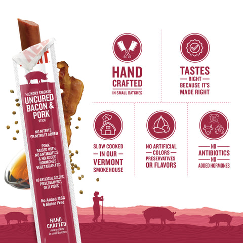 Hickory Smoked Uncured Bacon Pork Sticks 1oz (24 count)