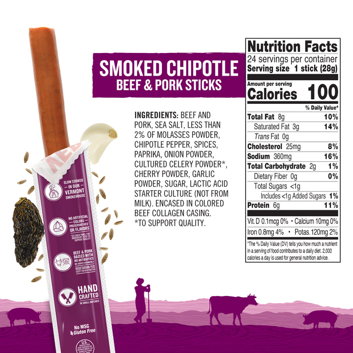 Smoked Chipotle Beef & Pork Sticks 1oz (24 count)