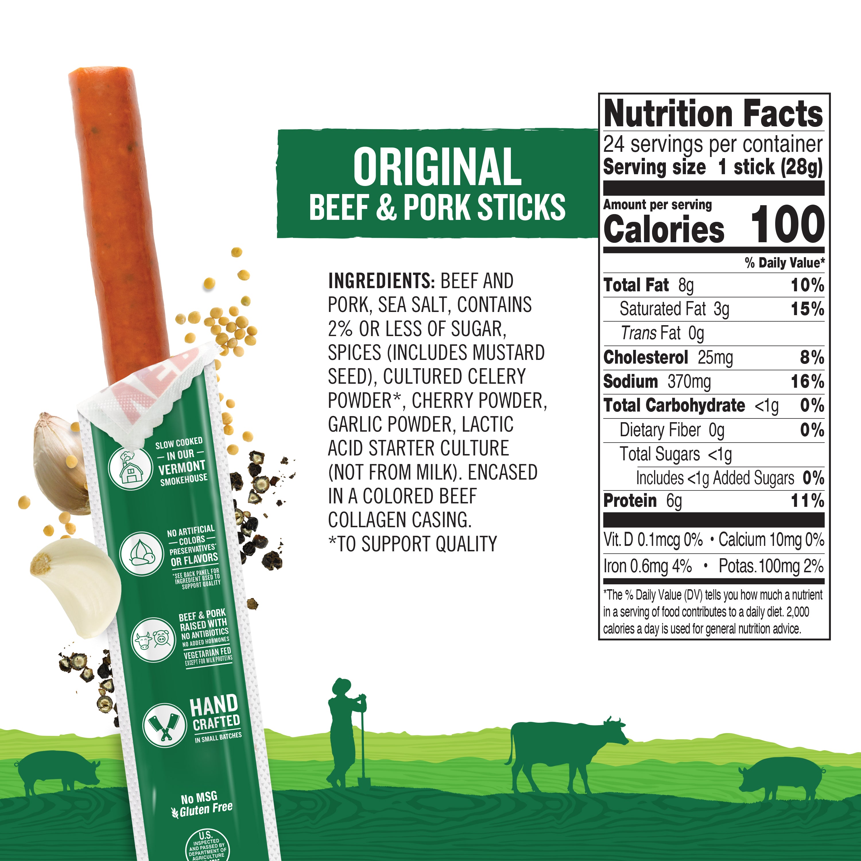 Original Beef & Pork Sticks 1oz (24 count) - VT Smoke & Cure