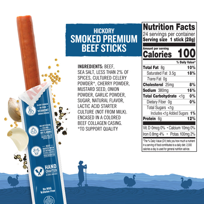 Hickory Smoked Premium Beef Sticks 1oz (6 count)
