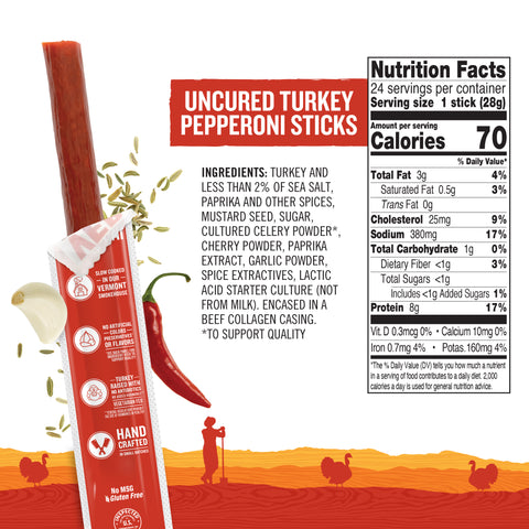 Uncured Turkey Pepperoni Sticks 1oz (6 count)