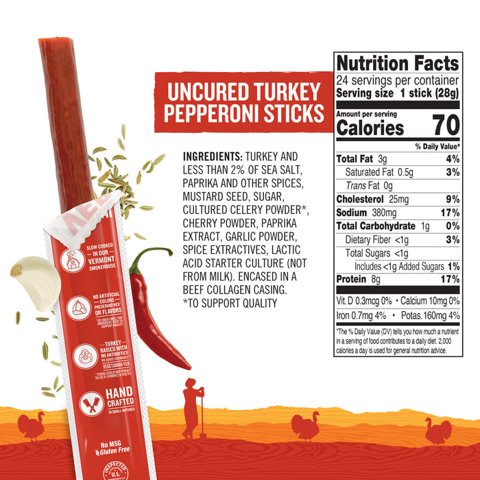 Uncured Turkey Pepperoni Sticks 1oz (24 count)